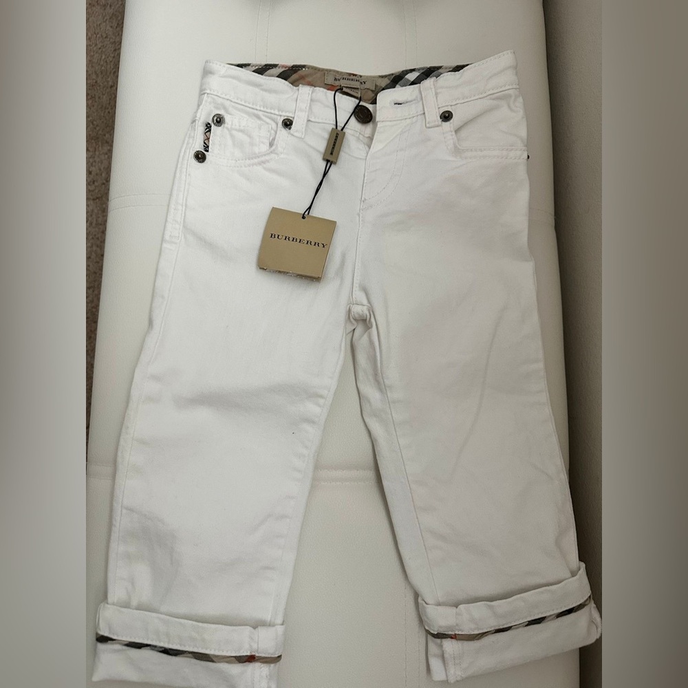 Burberry Kids White Jeans with Plaid Detail